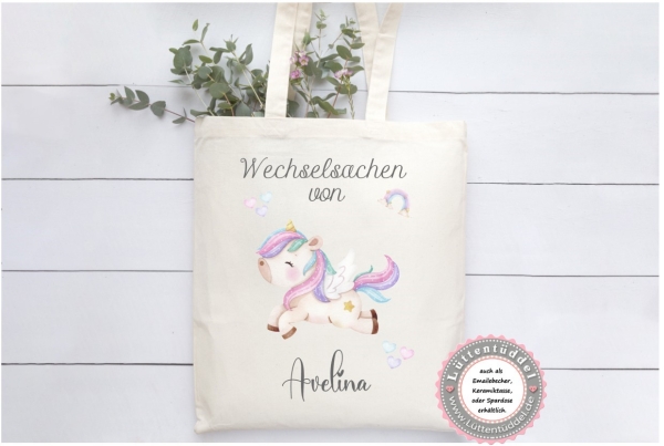 Einhorn Wechselwäsche Beutel Wechselkleidung Name (personalisiert) Kindergarten Wunschname KITA Kindergarten Einschulung Lüttentüddel®
